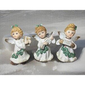 Homco Christmas Angels Instruments Vintage Taiwan Harp Accordion Mandolin
